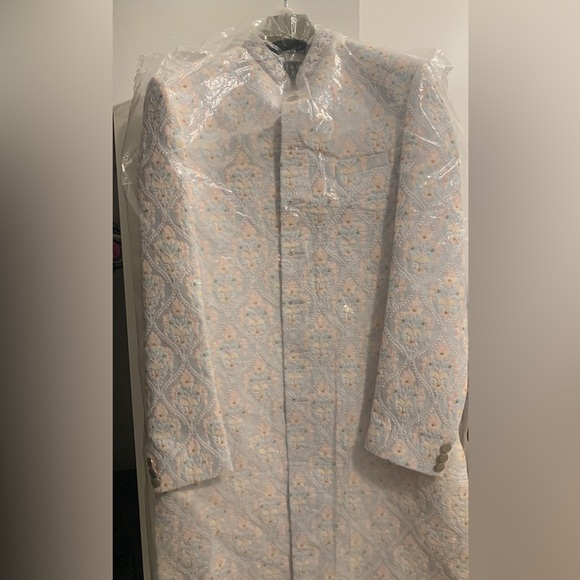 Powder Blue Floral Embroidered Sherwani Set In Silk for Men - Picture 5 of 5